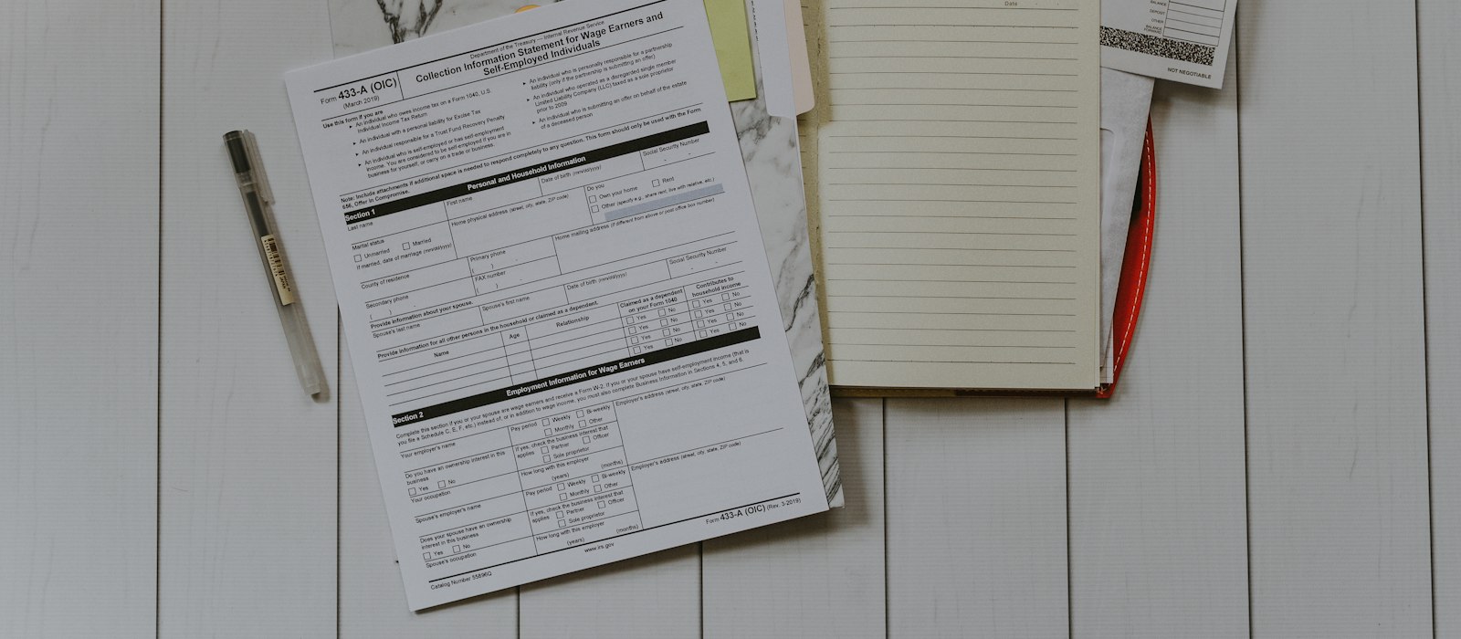 Stack of papers flat lay photography