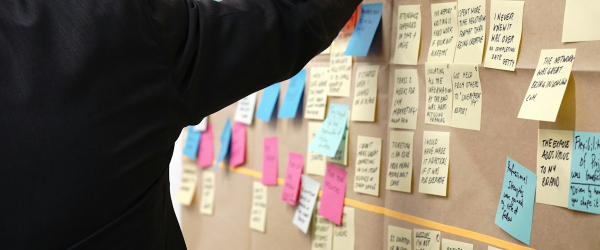 Sticky notes on corkboard